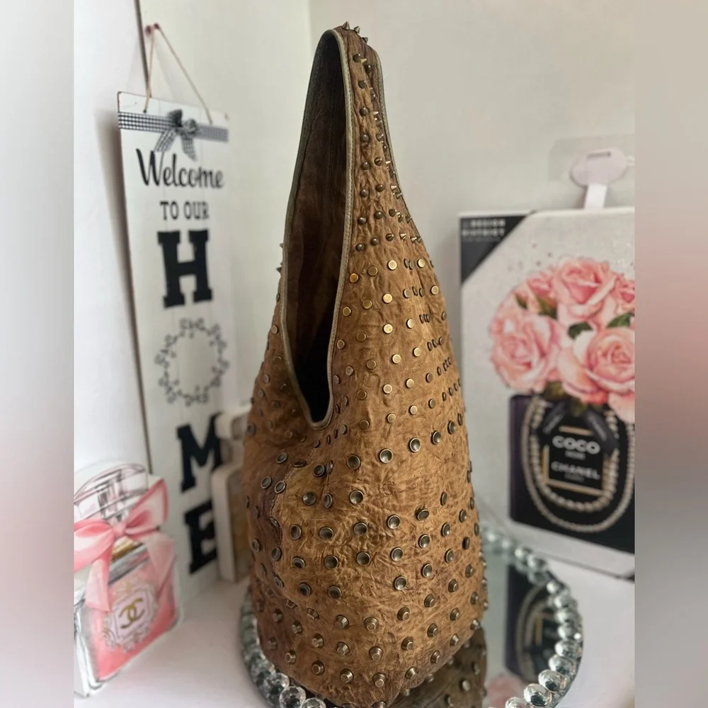 Cassandra vintage distressed unique Studded Brown Leather Bag